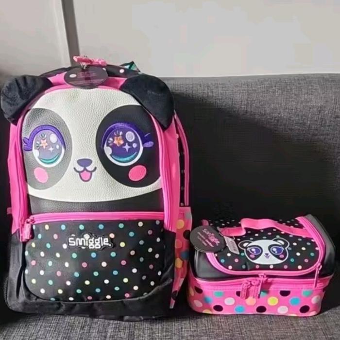 set tas dan lunch bag smiggle panda pink tas ransel backpack tas sekolah anak