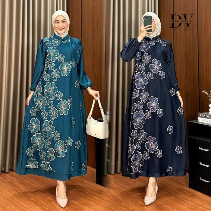 Devarina -  Nadira Dres Exclusive Special Price Dres Set Tunik Blouse Lace Bunga Terbaru Gamis Konda