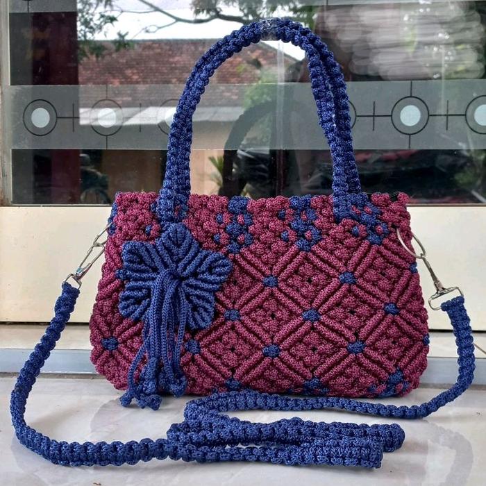 Tas Rajut Motif Oval Mawar Tas Handmade Unik Terbaru Bahan Talikur Tas Macrame HP Tas Rajut Premium 