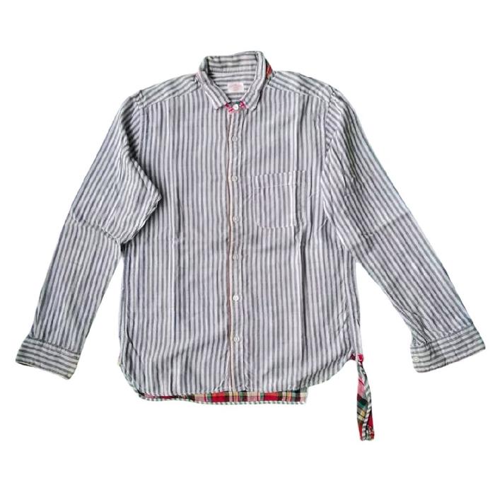 Beams Japan Contrast Madras Plaid Striped Work Shirt Y2K Kemeja Atasan Cewek Cowok Unisex Casual Ori