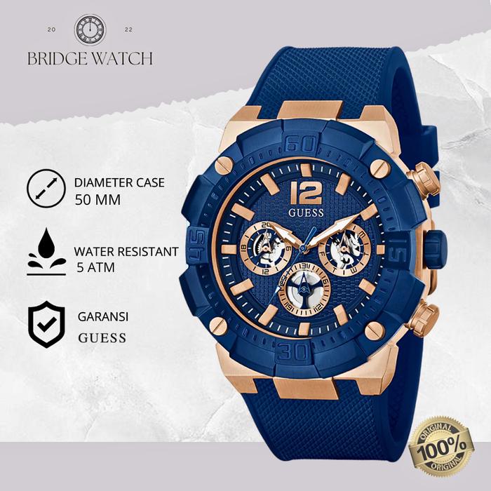 Jam Tangan Pria Guess GW0264G4 Chronograph Blue Rubber Mewah Sporty Casual Original