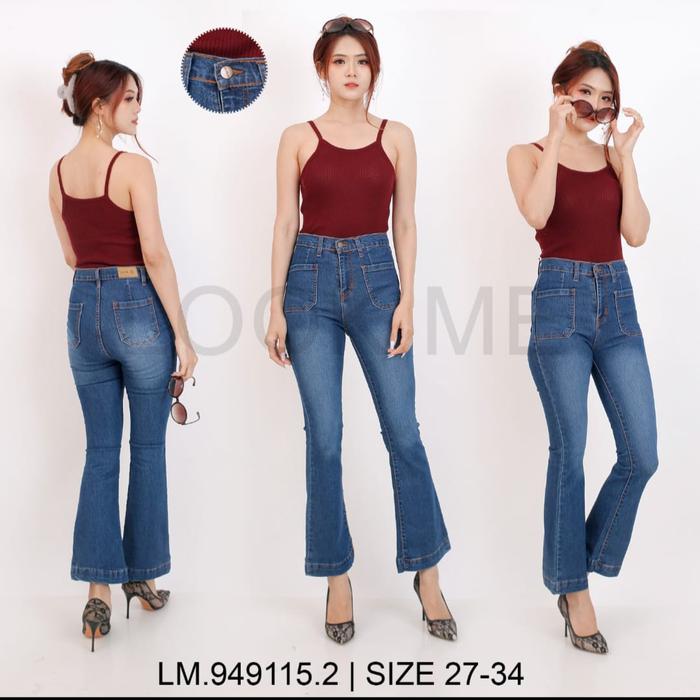 LM.949515.2 Loki store Celana Jeans Cutbray Highwaist Wanita Kekinian