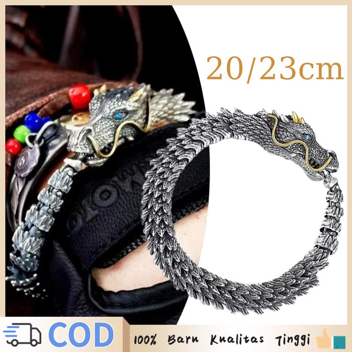 Gelang Besi Naga Dragon Bracelet 20/23cm Gelang Bentuk Naga Perak Gelang Gdragon
