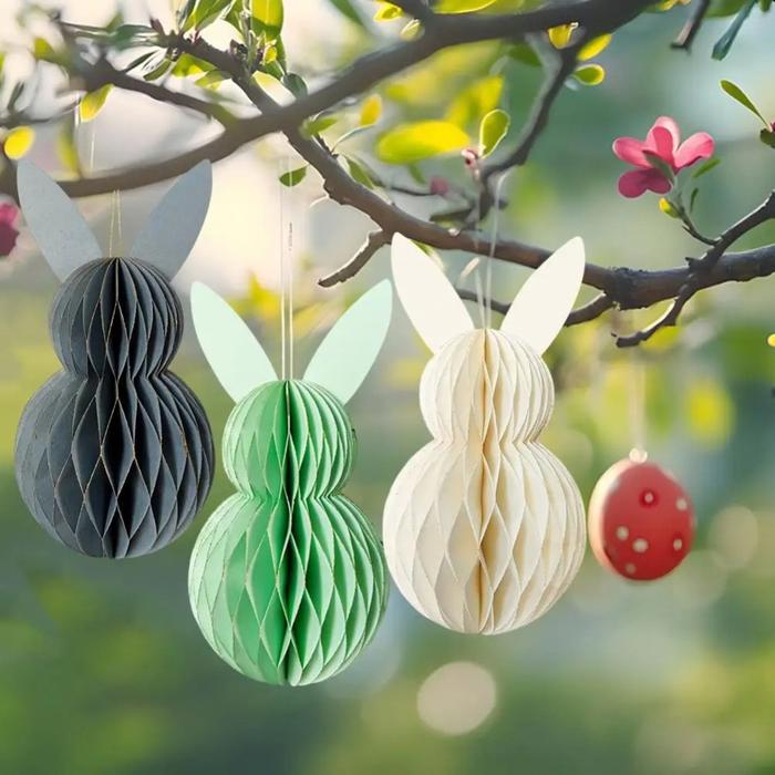 Cute Easter Bunny Honeycomb Ball Paper DIY Rabbit Honeycomb Pendant Festive Colored Eggs Hanging Orn
