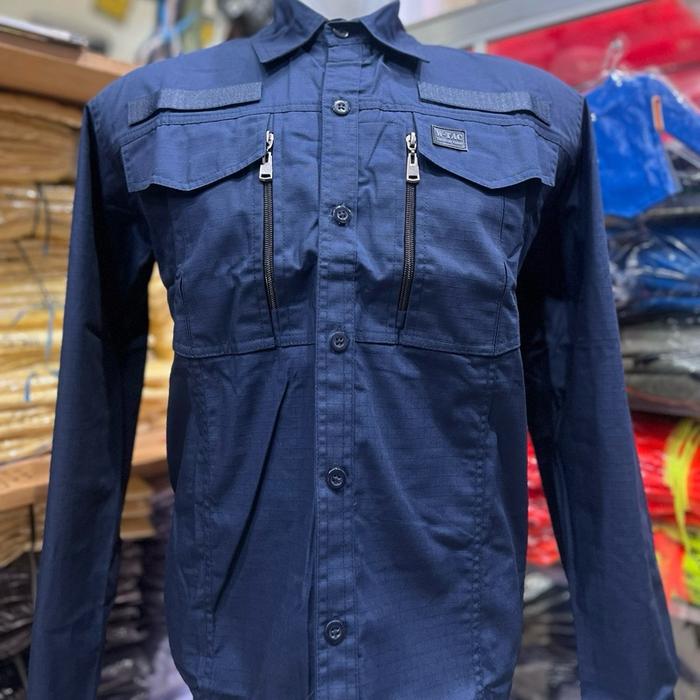 Kemeja Tactical W-TAC Lengan Panjang - Ripstop Navy / Biru Dongker