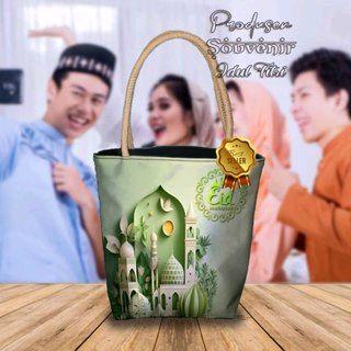 Produk Terbaru Souvenir Lebaran Tas Wanita Totebag Mini Tali Sumbu Printing Hari Raya Idul Fitri Bah