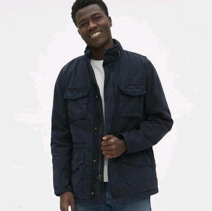 JAKET PARKA PRIA HIDDEN HOOD MILITARY JACKET NAVY ORIGINAL