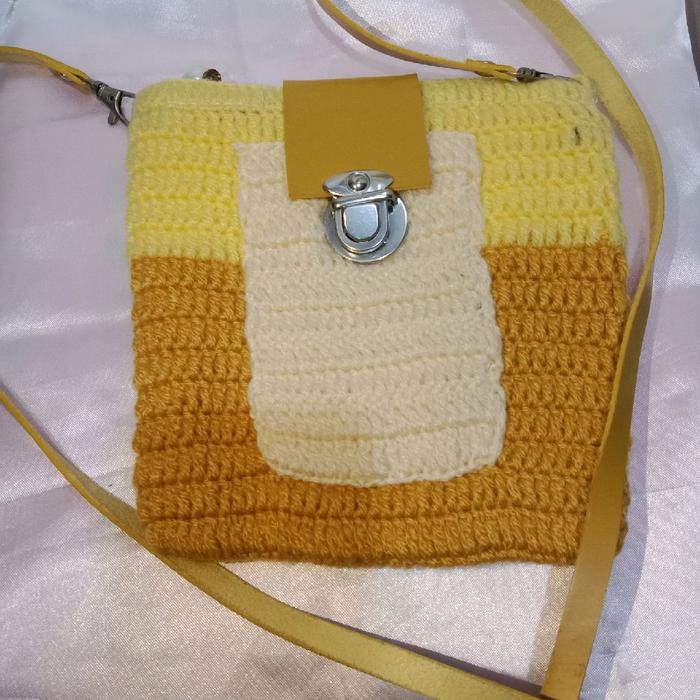 Tas Rajut Mix Benang Wol Dobel Resleting & Kunci Slot Selempang part 03