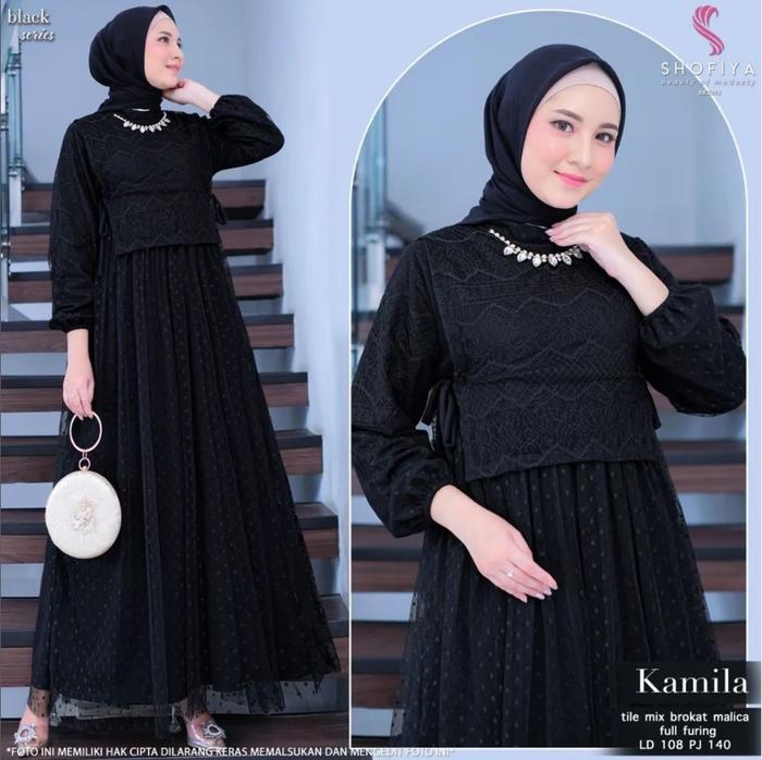 NEW!! Maiza Galery - KAMILLA BAHAN TILLE DOT FULL FURING MIX BROKAT MALIKA SIZE M-XL DRESS WANITA KO