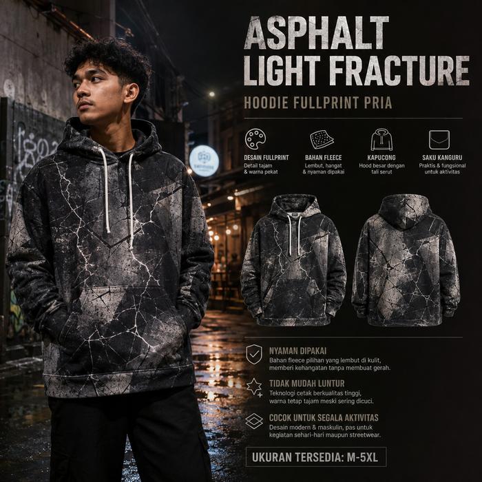Hoodie Pria Motif Marmer Retak Hitam Abu Abu, Model Pullover Lengan Panjang, Kupluk Tali Serut, Kant