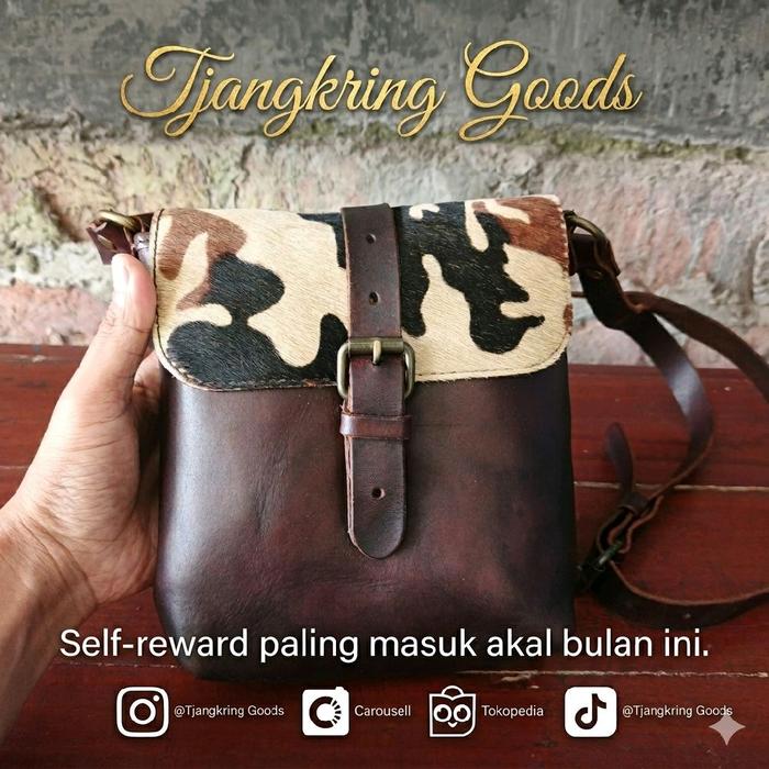 tas vintage satchel phone bag TIDEWAY Japan bulu sapi veg-tan leather - 887