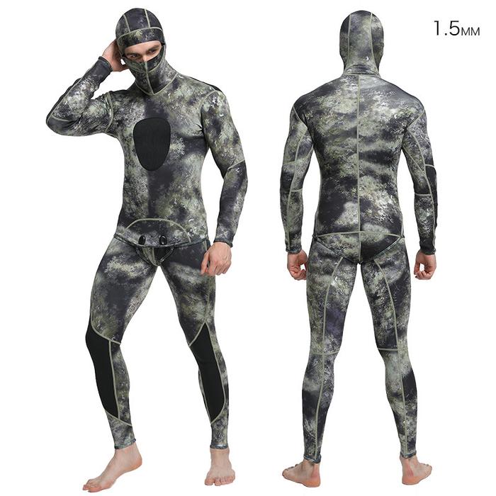 1.5Mm Neoprene Wetsuit Camo Diving Dua Sepotong Spearfishing Wetsuit