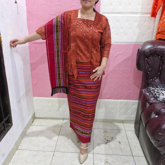 Set Blus brokat cantik+ rok selendang katun tebal rambu padat