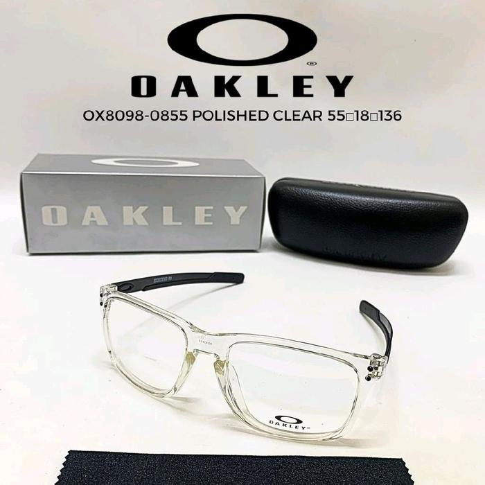 Oakley Kacamata OX8098-0855 Polished Clear 55-18-136 dengan Case Hitam dan Kain Pembersih