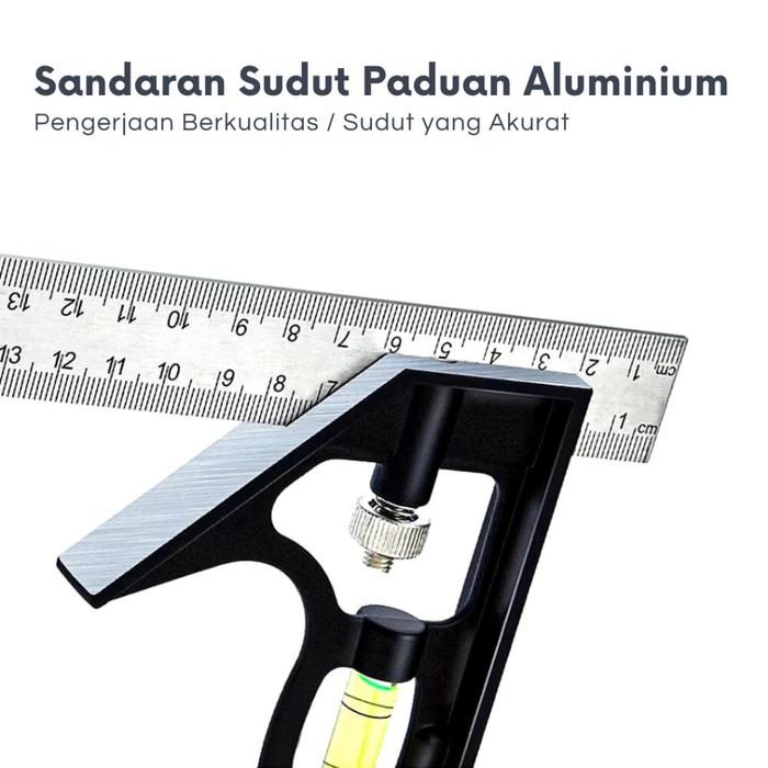 Mitsushi Penggaris Siku Tukang Multifungsi Penggaris Mistar Siku Waterpass Kombinasi Siku Tukang 12"