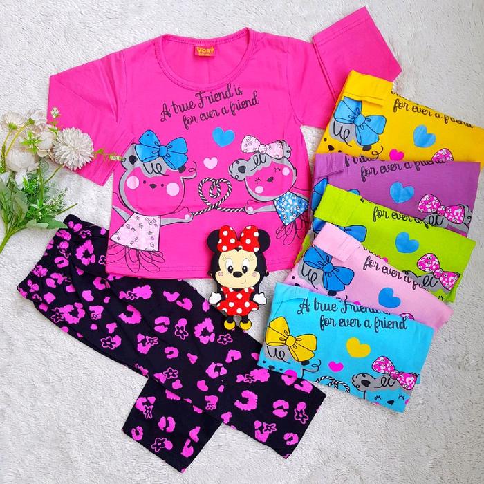 Setelan baju lengan panjang celana panjang anak perempuan piyama baju tidur gambar usia 2-10 tahun/b