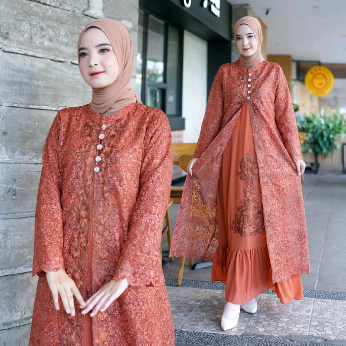ZARASYA SET (Rekomendasi baju lebaran) gamis outer inner bordir Ceruty Mewah Muslim Cantik Panjang P