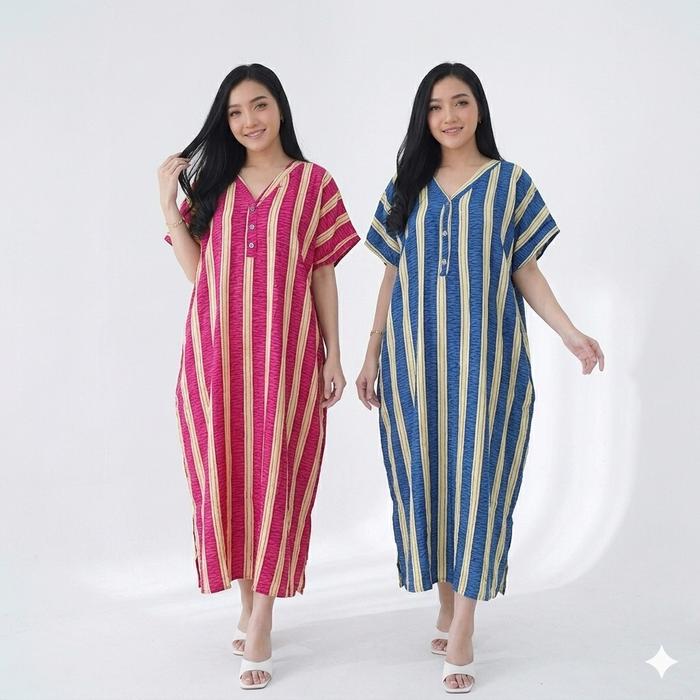 Daster Panjang Busui Murah Motif Salur Nayara untuk Wanita Bumil - Daster Lowo Jumbo Bahan Adem