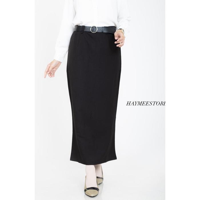 Haymeestore Rok Span Wiron Rok Kantor Biron Wanita Office Skirt Woman Formal Casual Fashion -Hitam
