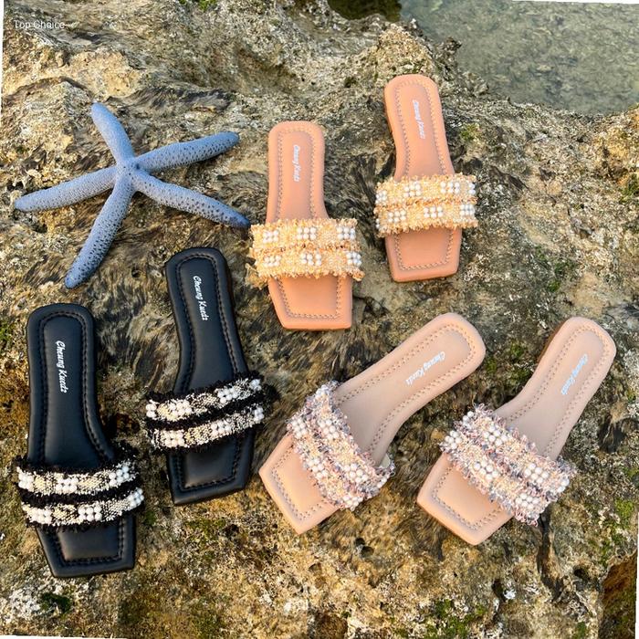 Sandal Teplek Slop Wanita Variasi Mutiara ELIZABETH | Kekinian