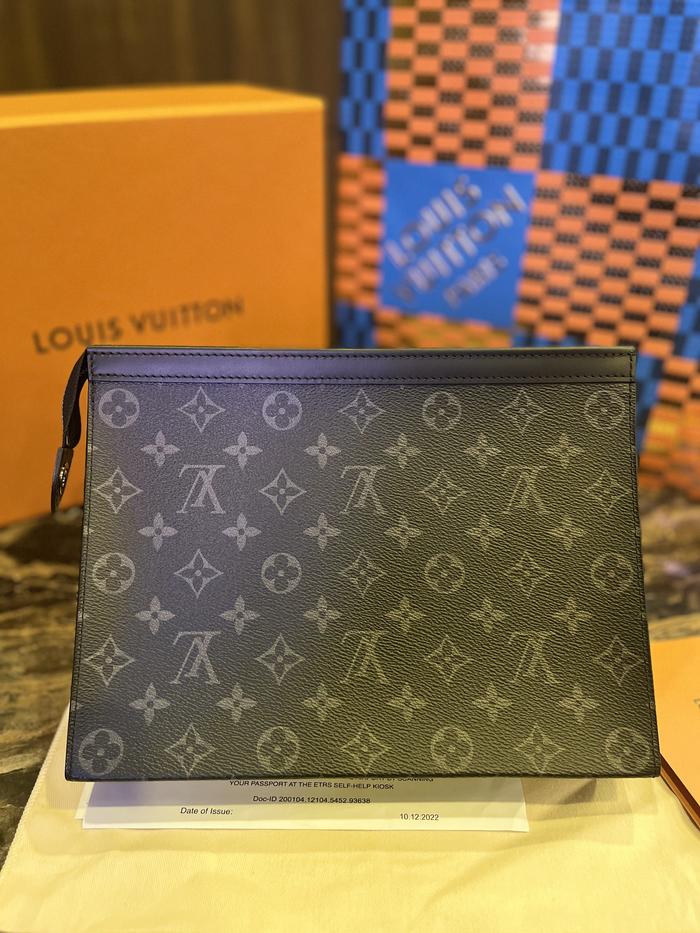 Louis Vuitton LV Voyage Pochette Clutch In Monogram Eclipse 2022 Full Set Original + Receipt