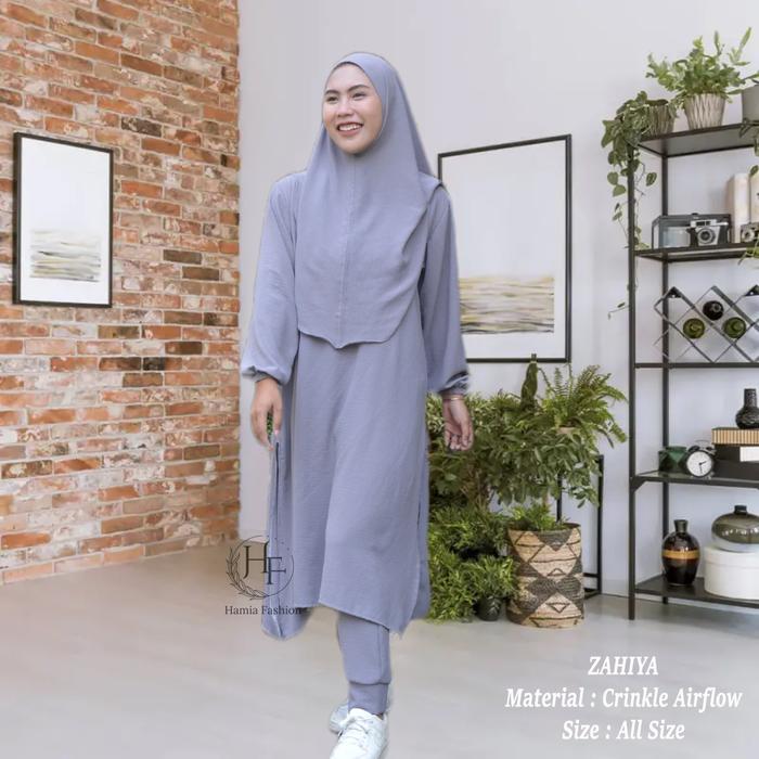 HAMIA|Zahiya|Setelan Olahraga Muslimah Wanita Set Hijab Sporty Terbaru Baju Atasan dan Celana Senam 