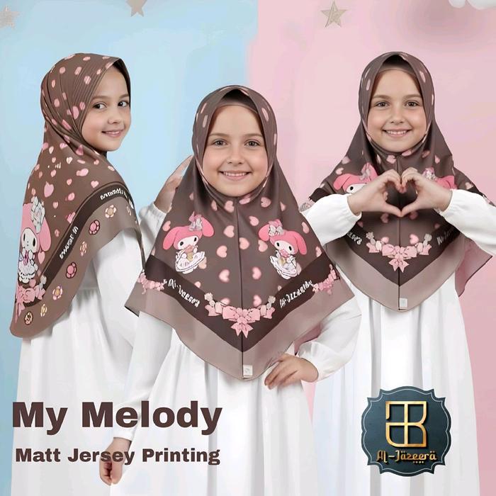 Nuligallery-AlJazeera My Melody Matt Jersey Printing Hijab Anak Perempuan Motif Karakter Lucu dan Tr