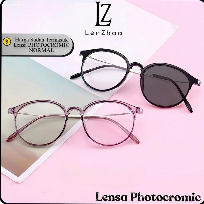 KACAMATA Photocromic 2125 Frame Trendy Model Bulat Bahan TR90 [FREE BOX & LAP] | Hot Item