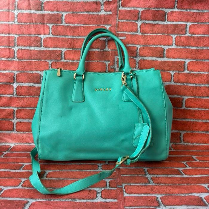 TAS SLING PESTA KULIT SISLEY WANITA SECOND BRANDED HIJAU / TAS TOP HANDLE WANITA SISLEY KULIT SECOND