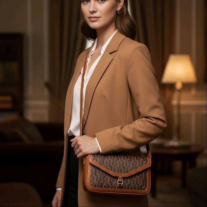 tas Selempang wanita Aigner Elma Icon Shoulder Bag Fango Small