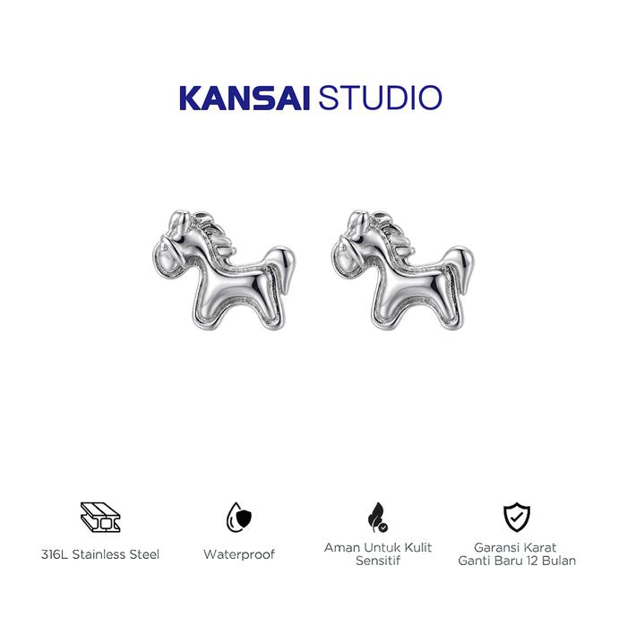 KANSAI-Anting-anting kuda poni 3D yang stylish, unisex, terbuat dari titanium, tahan air dan warnany