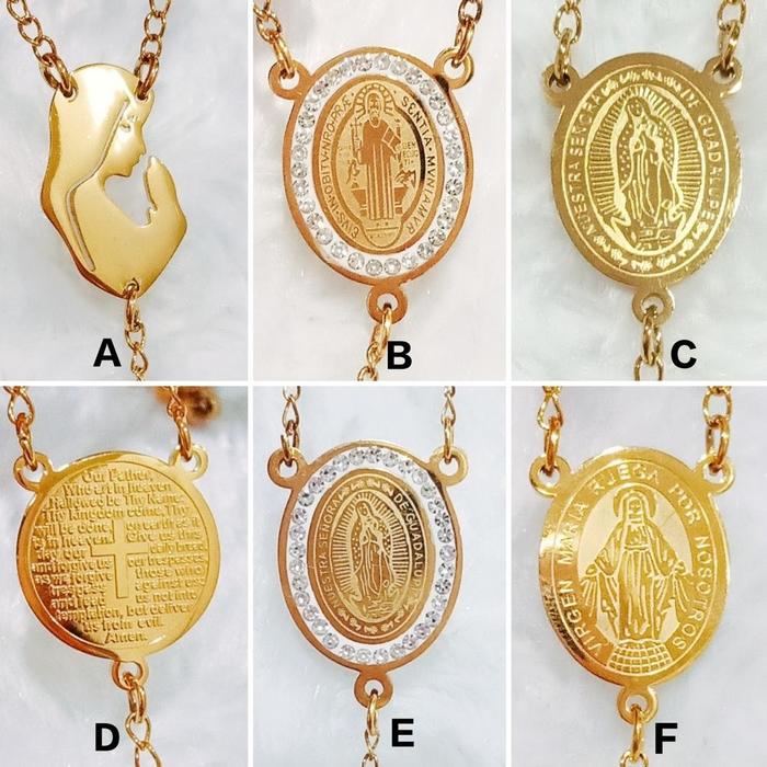 TERLARIS Siap Kirim Kalung Rosario Titanium Emas & Silver - Medali Bunda Maria St Benedict Katolik A