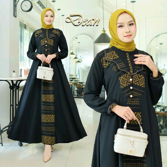 Abaya Turki Hitam Mewah - Gamis Pesta Bordir Emas Premium - Dress Muslimah Kondangan Busui Wudhu Fri
