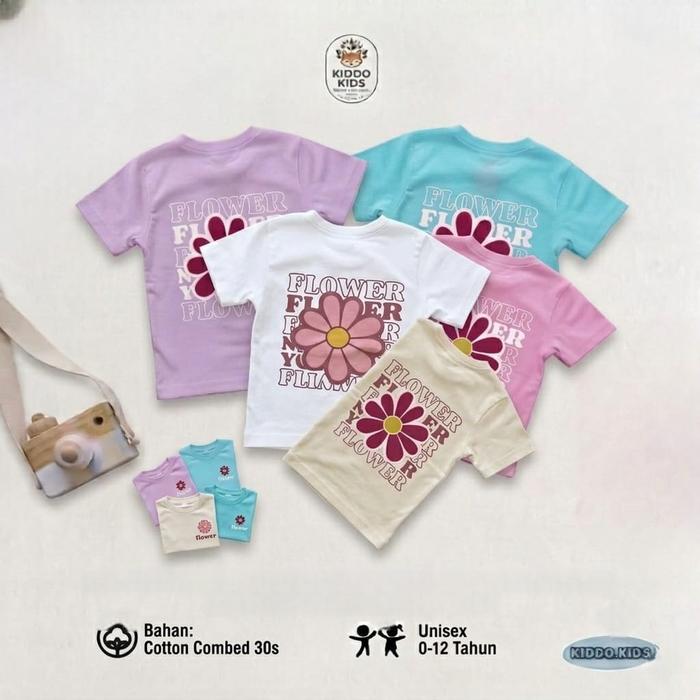 Kaos Anak Perempuan Bunga Daisy Lengan Panjang Pendek Cotton Combed 30s