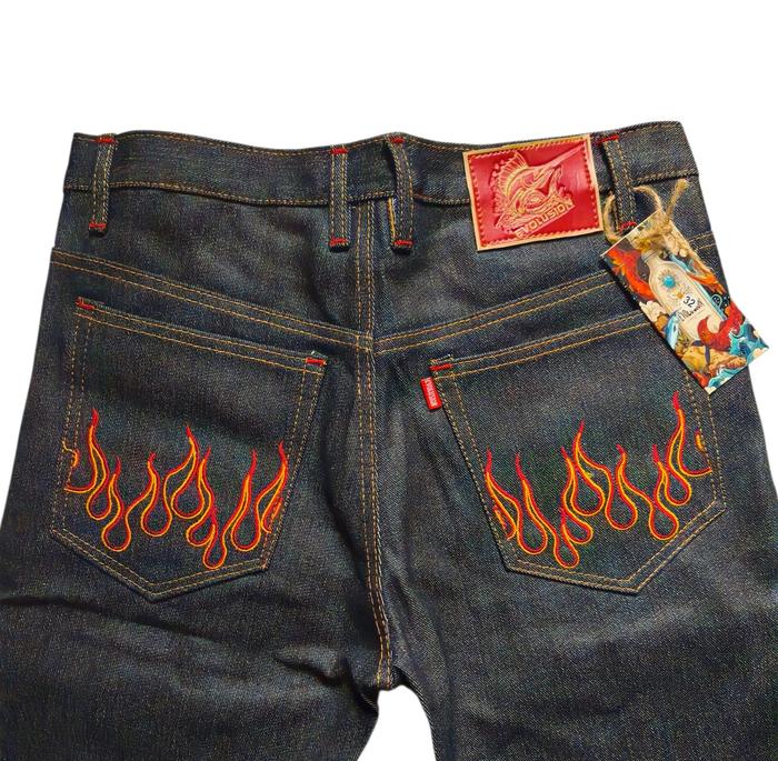 Evolution Ferox Celana Jeans Pria Raw Denim Selvedge 14 Oz Premium Straight