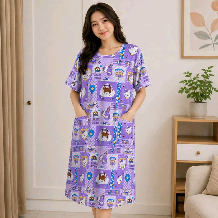 Daster Korea Jumbo Mid Dress Kaos Spandek