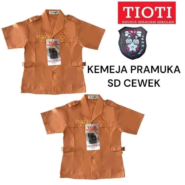 TIOTI Blus-Kemeja Cewek Pramuka SD Pendek Katun Seragam Sekolah Khusus Seragam Sekolah