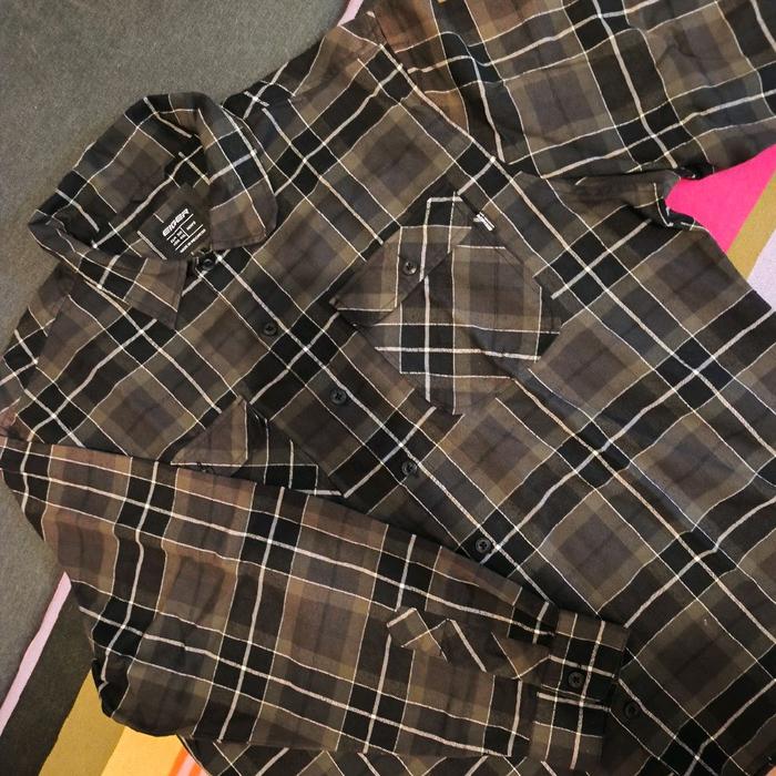 Kemeja Flanel Eiger Original Lengan Panjang - Plaid Shirt Brown Grey - 3XL | Casual, Daily Wear|