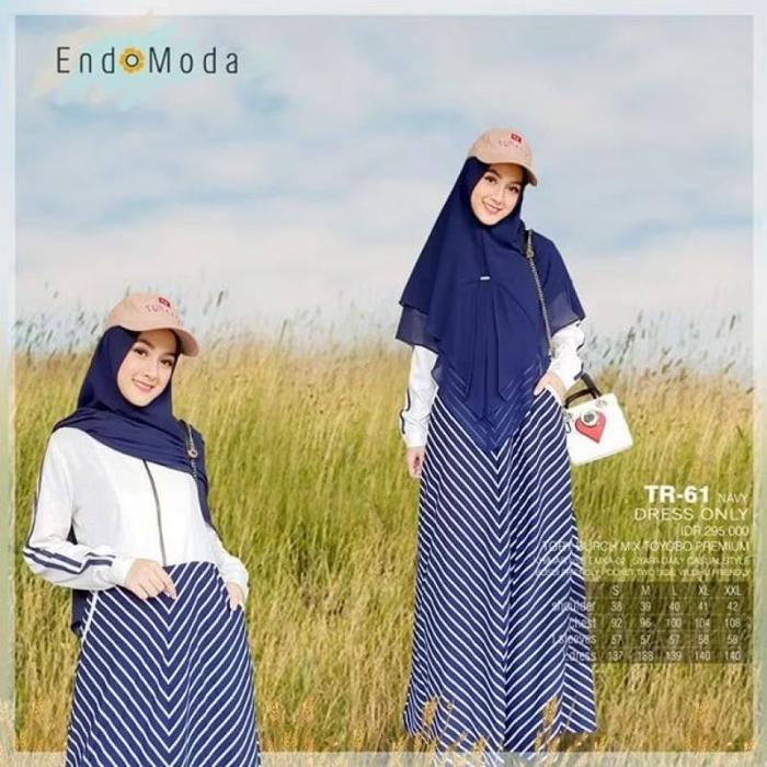 ENDOMODA GAMIS MUSLIMAH TR 61 PERPADUAN WARNA PUTIH DAN NAVY YANG CANTIK