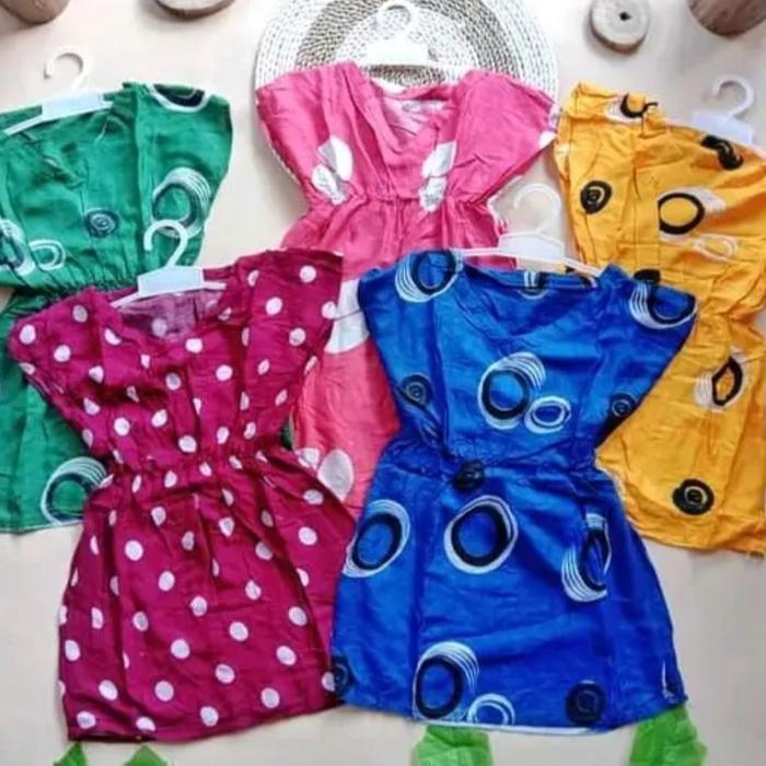 5 pcs Daster Manohara Anak Perempuan usia 1 sampai 3 Tahun Model Kerah V-Neck Bentuk Baju Slim-fitti