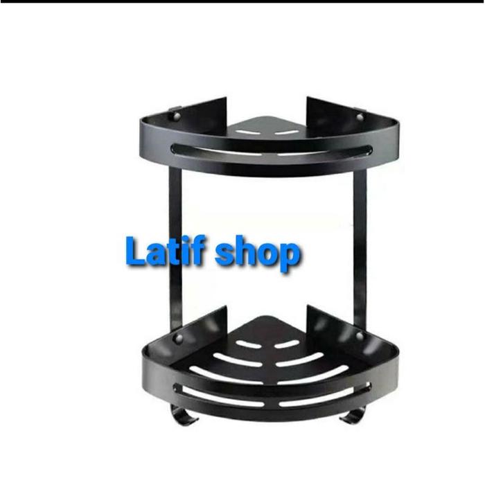 Rak sudut aluminium hitam 2 susun / rak sabun shampo kamar mandi
