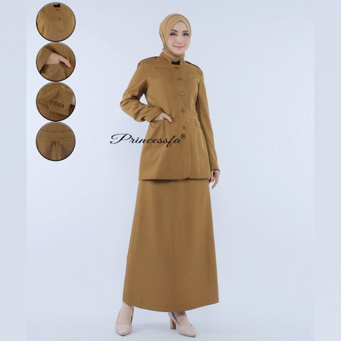 New!!! Seragam Princessfa Setelan Rok A Baju Dinas Pns Pemda Khaki Tua Baju Asn Khaki