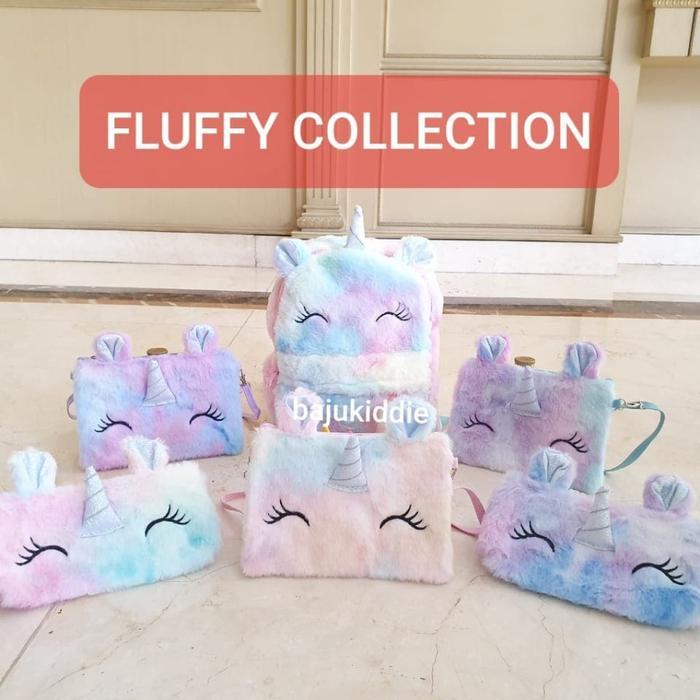 NEW milanberry SMILE UNICORN FUR BAG tas sekolah anak bulu ala smiggle lol