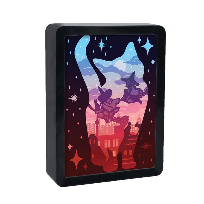 3D Paper Carving Night Lamp Cat And Witch Papercut Light Box Led