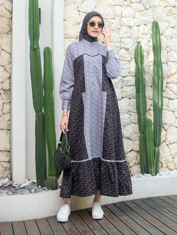 Korina Midi Dress Katun Printing Terbaru Muslim Wanita Dewasa Motif Panjang Cantik Nyaman
