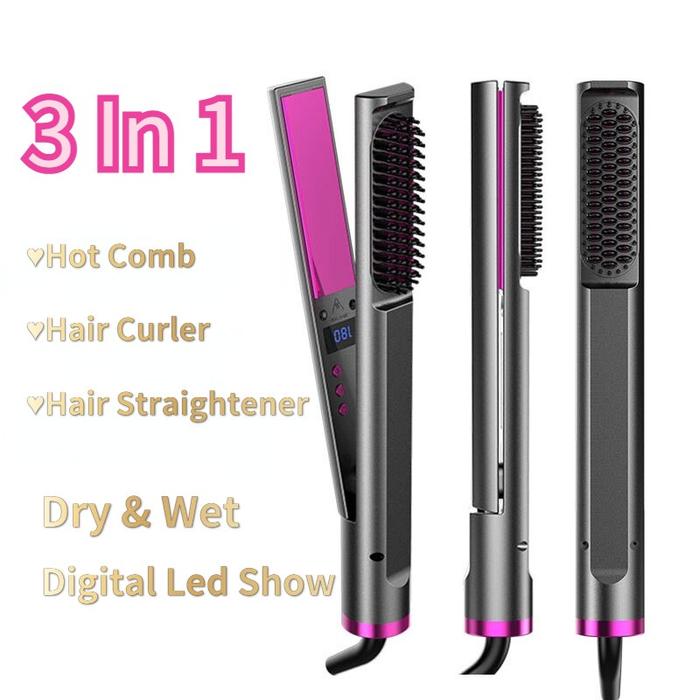 Catok pelurus rambut Stainless Steel, sisir pelurus rambut keramik