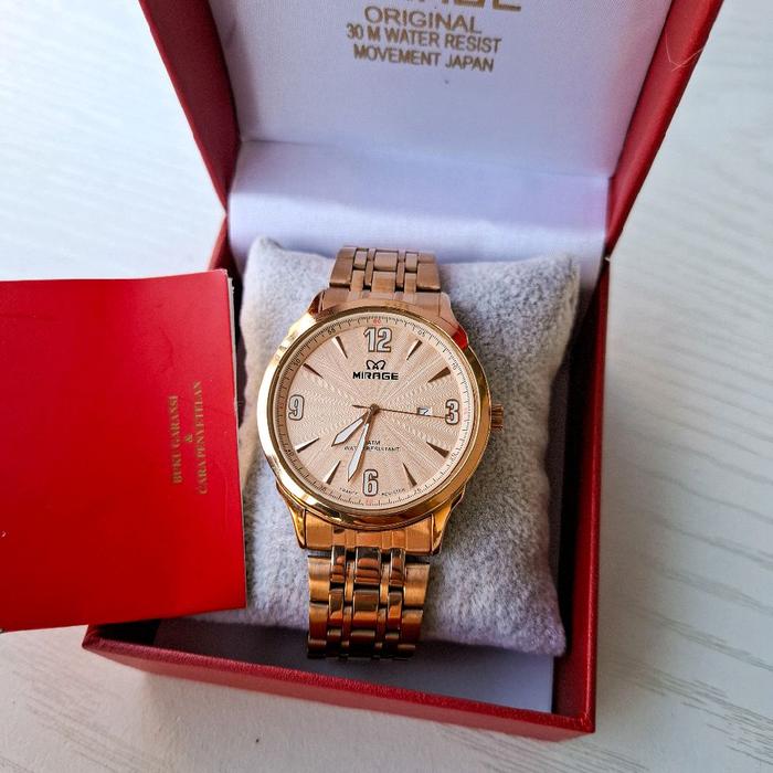 Jam Tangan Pria Mirage 8803 M Rose Gold dengan Kotak Asli dan Baterai Cadangan - Watches