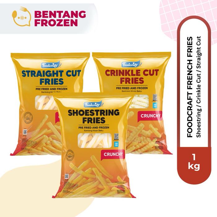 Foodcraft Kentang Goreng Frozen 1kg - Shoestring - Crinkle Cut - Straigh Cut / French Fries