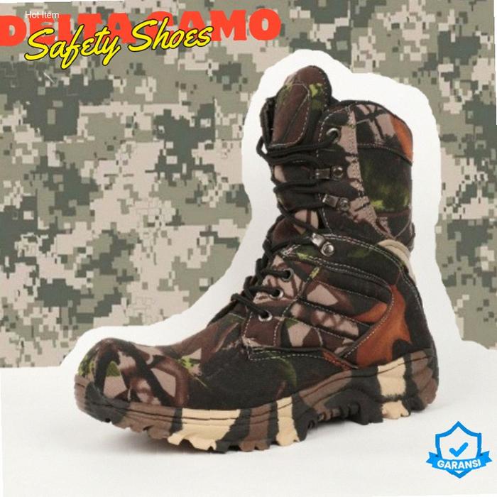 Sepatu Pdl Tinggi Pria Wanita Ujung Besi -Delta Cordura Tactical Camo Army Loreng - Sepatu Boots Hig