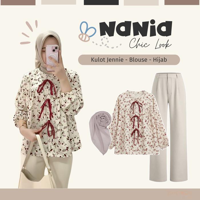 Nania Chic Look 3in1 Set (Kulot Jennie+Blouse+Hijab) Korean Style | Fashion Wanita Kekinian_BB132